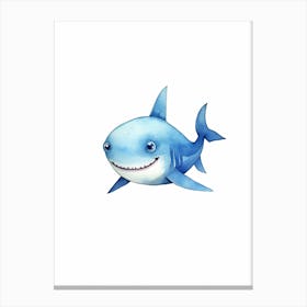 Cartoon Watercolour Blue Shark Kids Nursery 4 Canvas Print