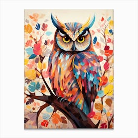 Bird Painting Collage Eastern Screech Owl 1 Canvas Print