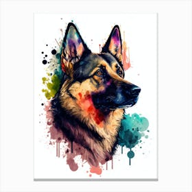 Cute German Shepherd Watercolor Portrait Canvas Print