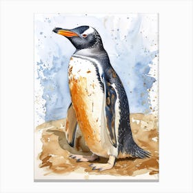 Humboldt Penguin Salisbury Plain Watercolour Painting 4 Canvas Print