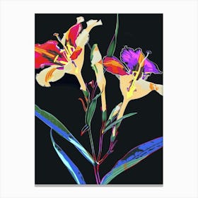 Neon Flowers On Black Lisianthus 2 Canvas Print