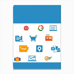 A Collage Of Flat Design Icons Representing Web Browsing E Commerce Transactions Digital Storefron Canvas Print