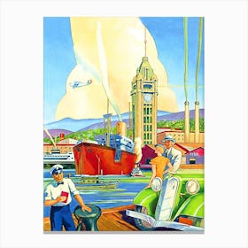At Hawaii Port, Vintage Poster Canvas Print