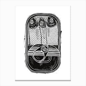 Tin Of Sardines Linocut Canvas Print