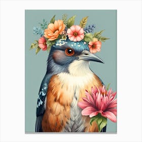 Kingfisher With Flowers 4 Canvas Print