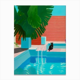 Hockney Inspired Black Cat In The Pool Canvas Print
