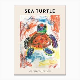 Minimalist Oil Pastel Scribble Sea Turtle Poster Canvas Print