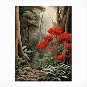 Vintage Jungle Botanical Illustration Jungle Flame 2 Canvas Print