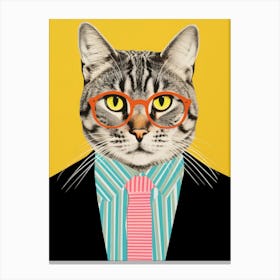 Cat in a suit wearing glasses  Canvas Print