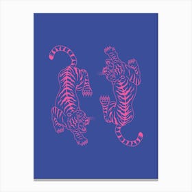 Blue And Pink Tigers Canvas Print