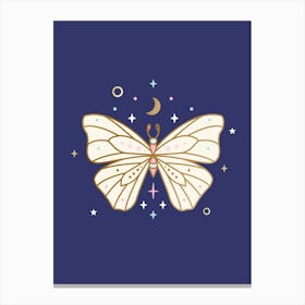 Butterfly On Dark Blue Canvas Print