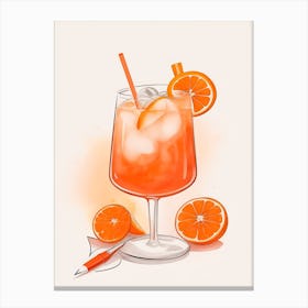 Aperol With Ice And Orange Watercolor Vertical Composition 7 Canvas Print
