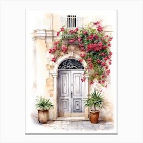 Lecce, Italy   Mediterranean Doors Watercolour Painting 4 Canvas Print