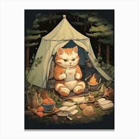 Kawaii Cat Drawings Camping 10 Canvas Print