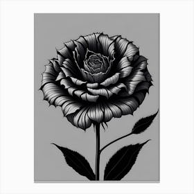A Carnation In Black White Line Art Vertical Composition 44 Canvas Print