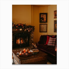 Autumn Themed Cozy Living Room Warm Golden Light Bathing The Room Soft Textures Of Plush Pillows N (3) Canvas Print