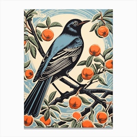 Vintage Bird Linocut Mockingbird 2 Canvas Print
