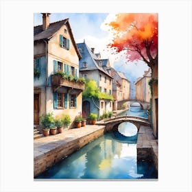 Watercolor Of A Canal 1 Canvas Print
