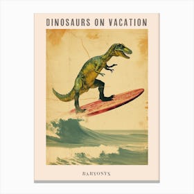 Vintage Baryonyx Dinosaur On A Surf Board 1 Poster Canvas Print