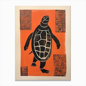 Turtle, Woodblock Animal  Drawing 4 Canvas Print