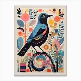 Colourful Scandi Bird Blackbird 4 Canvas Print