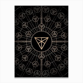 Geometric Glyph Abstract Radial Array in Glitter Gold on Black n.0177 Canvas Print