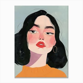 Illustration Of A Girl With Black Hair 1 Canvas Print