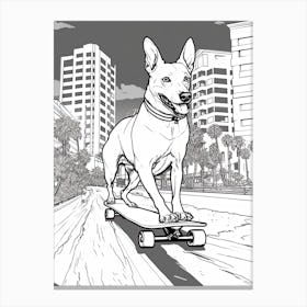 Basenji Dog Skateboarding Line Art 4 Canvas Print