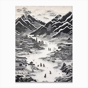 Shikoku Pilgrimage In Shikoku, Ukiyo E Black And White Line Art Drawing 4 Canvas Print