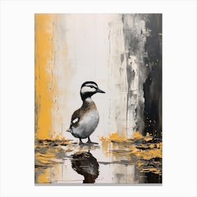 Mustard Grey & Black Duckling Painting Canvas Print