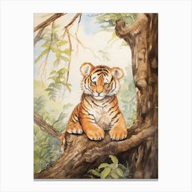Tiger Illustration Woodworking Watercolour 2 Canvas Print