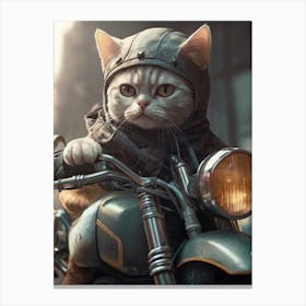 Cat Riding A Motorcycle Canvas Print