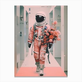 Astronaut With A Bouquet Of Flowers 1 Canvas Print