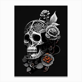 Skull With Floral 2 Patterns Orange Stream Punk Canvas Print