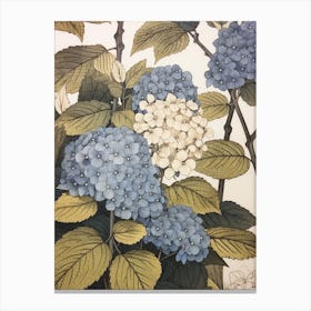 Ajisai Hydrangea 3 Vintage Botanical Woodblock Canvas Print