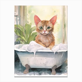 Devon Rex Cat In Bathtub Botanical Bathroom 1 Canvas Print