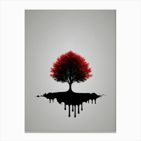 Minimalist Tree with Dripping Roots and Red Leaves Lienzo