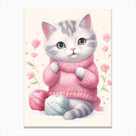 Kawaii Cat Drawings Knitting 4 Canvas Print