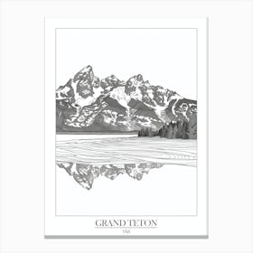 Grand Teton Usa Line Drawing 3 Poster Canvas Print