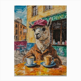 Llama At The Cafe Canvas Print