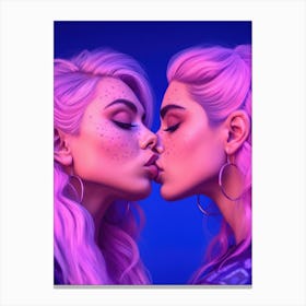 Pink Kawaii Girls Kiss LGBTQ Lesbian Canvas Print