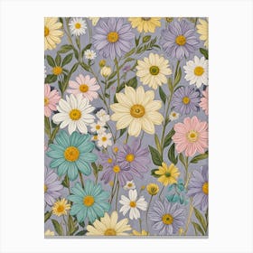 Lavender Daisy Pattern Canvas Print