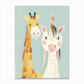 Giraffe & Unicorn Pastel Storybook Style 1 Canvas Print