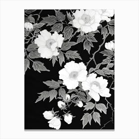 Great Japan Hokusai Black And White Flowers 12 Canvas Print