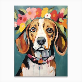 Beagle Portrait With A Flower Crown, Matisse Painting Style 1 Canvas Print