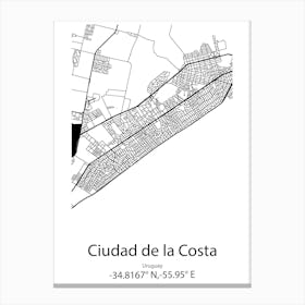 Ciudad De La Costa,Uruguay Minimalist Map Canvas Print