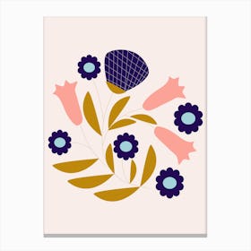 Dark Blue And Pink Retro Flower Composition Canvas Print