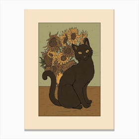 Black Cat And Sunflowers Canvas Print