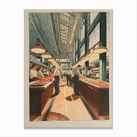 Customers In A Market Hall Illustration Canvas Print