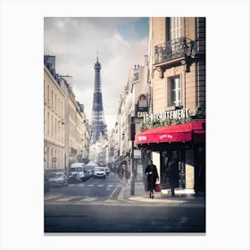 Paris Street Scene With Eiffel Tower Canvas Print